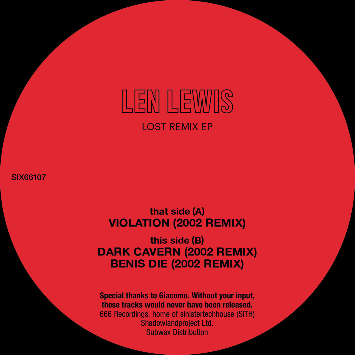 Len Lewis - Lost Remix EP (SIX66107)
